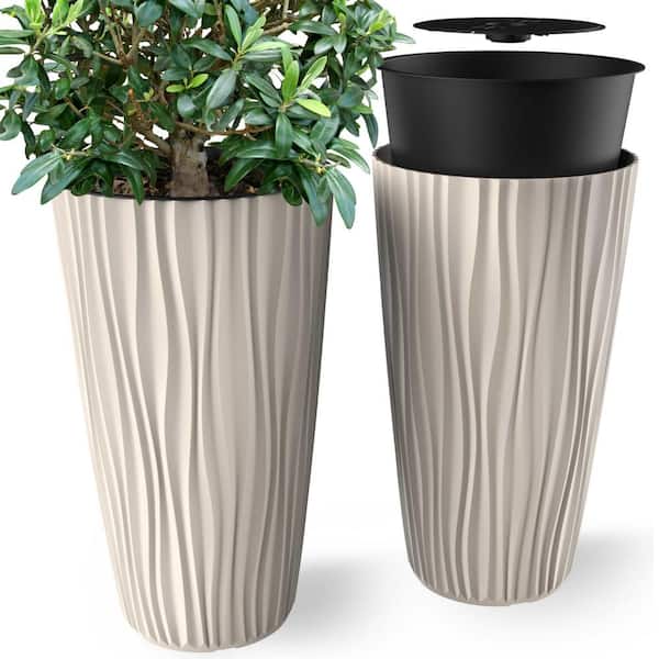 Nature Spring 3-Pack 13.5-in W x 4.75-in H Sand Stone Plastic  Contemporary/Modern Indoor/Outdoor Planter in the Pots & Planters  department at