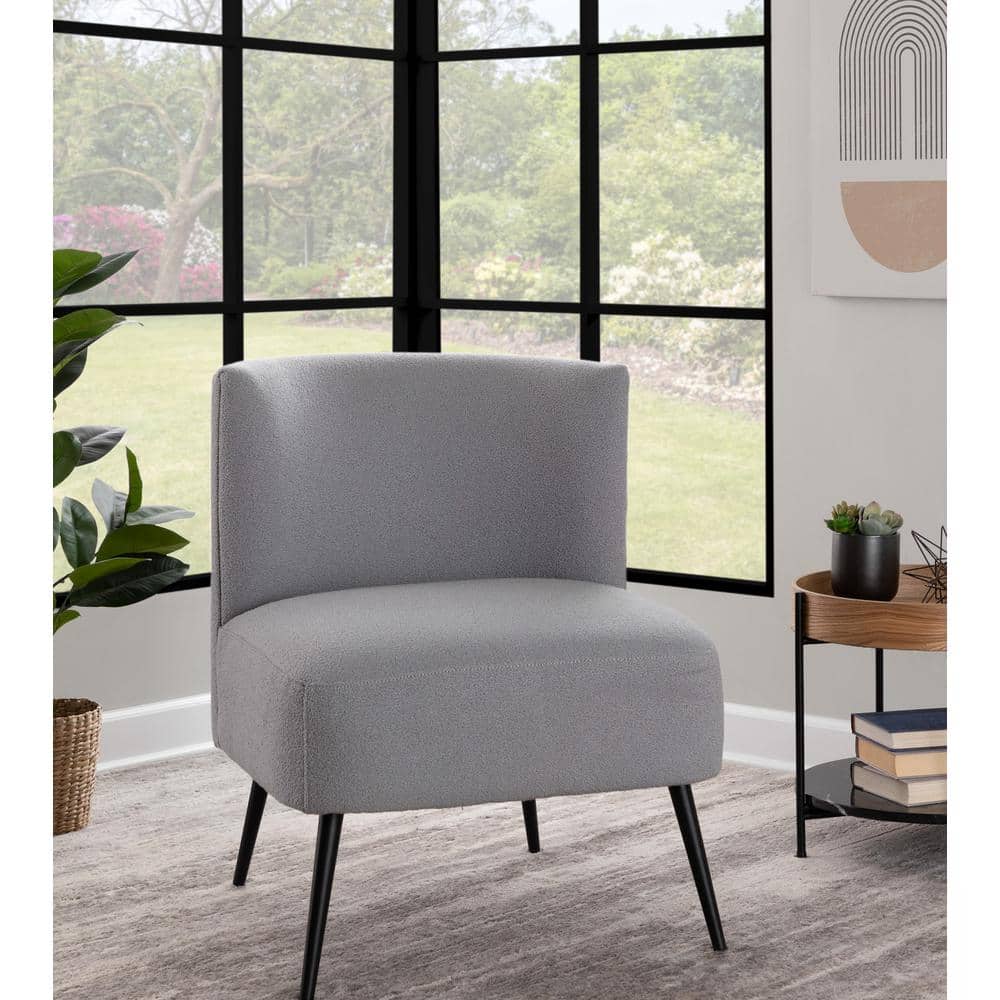 Light Grey Metal Upholstered Slipper Chair