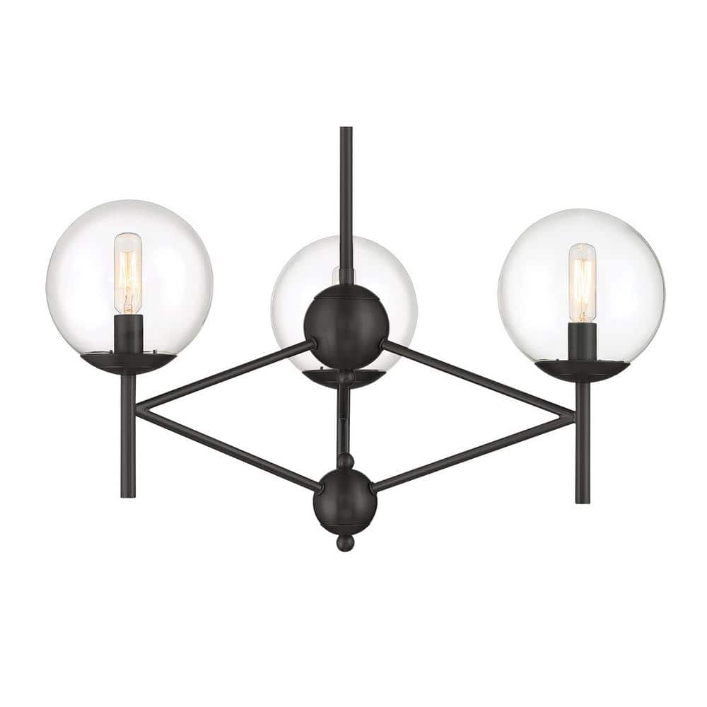 Coal Black 3-Light Clear Glass Pendant Chandelier