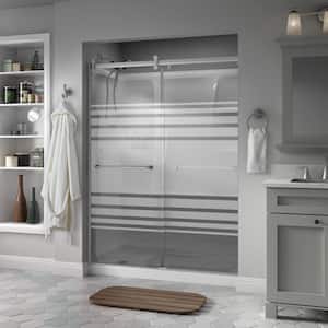 Contemporary 60 in. x 71 in. Frameless Sliding Shower Door in Nickel and 1/4 in. Tempered Transition Glass