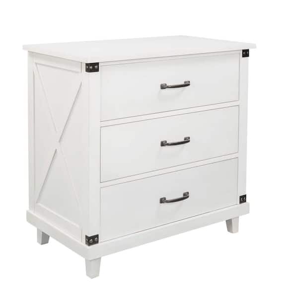 aisword 28 x 15.9 in. x 27.4 in. White Modern Bedroom Nightstand with 3-Drawers