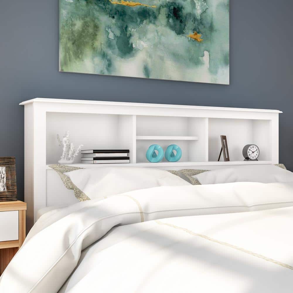 White Composite Wood Full/Queen Headboard with Storage