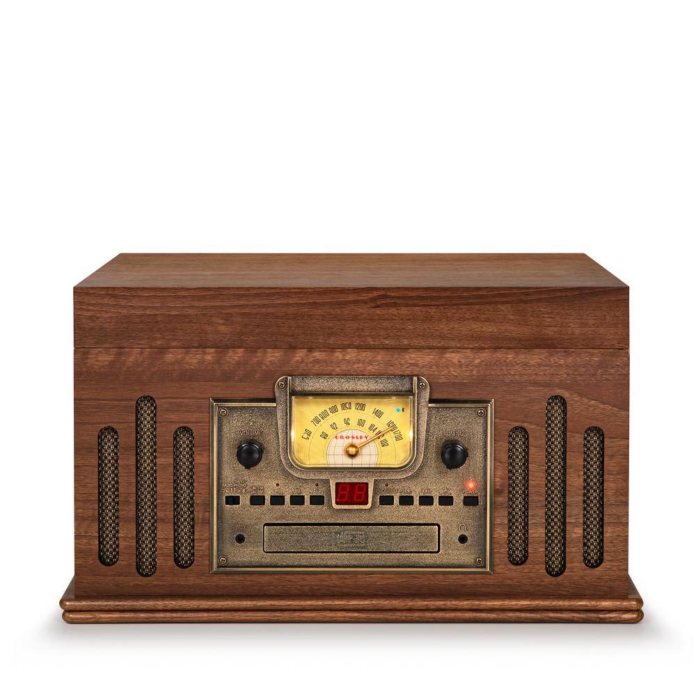 Walnut Vintage Style 8-in-1 Record Player with Bluetooth