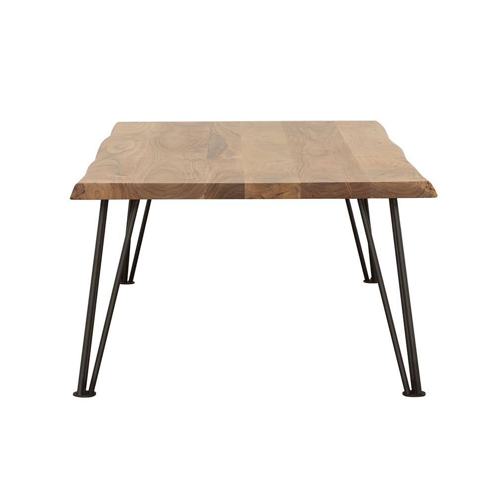 Natural Acacia Wood Rectangular Coffee Table with Black Metal Hairpin Legs