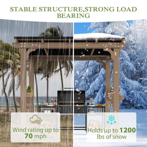 8 ft. W x 5 ft. D Cedar Wood Outdoor Gazebo with Steel Roof, Brown