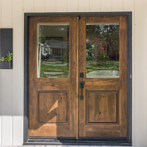 Krosswood Doors 72 in. x 80 in. Craftsman Knotty Alder 9-Lite Clear Glass  Unfinished Wood Right Active Inswing Double Prehung Front Door