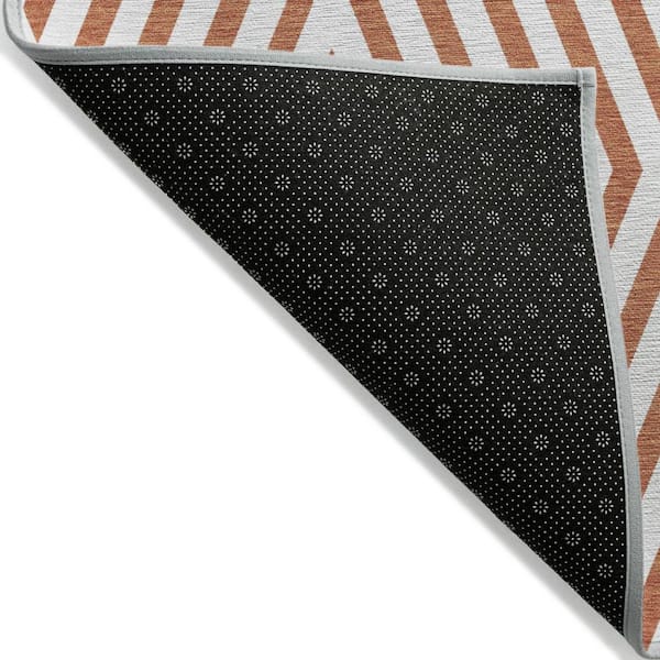 Orange, White 2 ft. x 8 ft. Woven Geometric Polyester Runner Indoor / Outdoor Area Rug