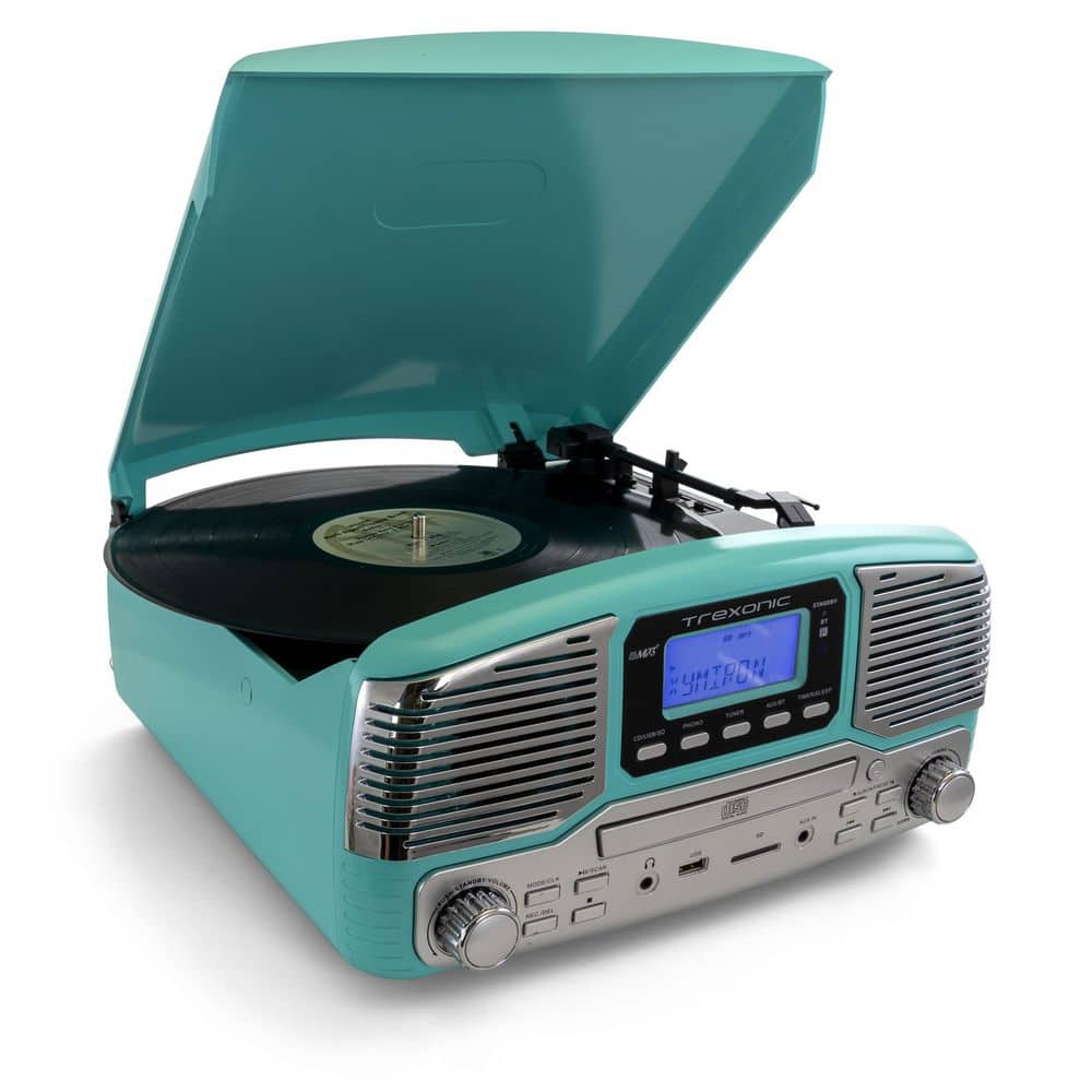 Retro Record Player with Bluetooth, CD Players and 3-speed Turntable in turquoise price history on PriceWatchPro