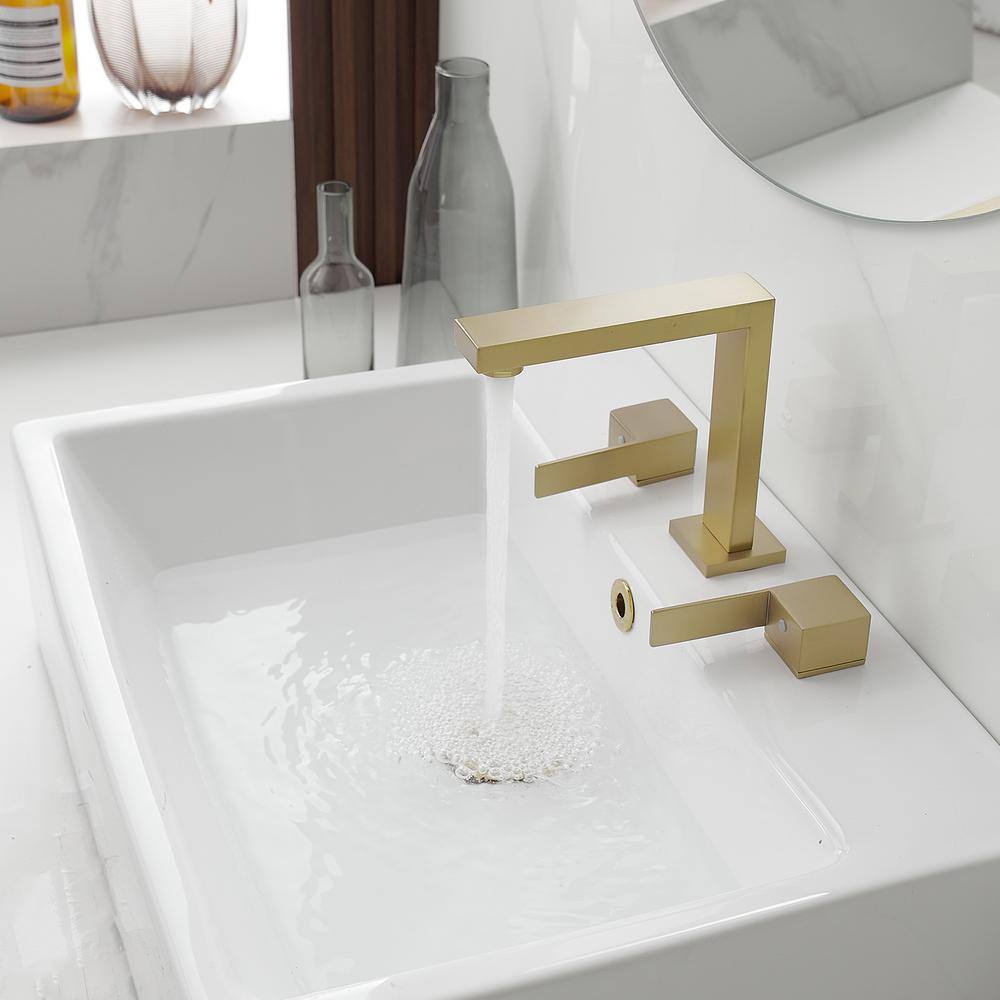 Brushed Gold Widespread Double Handle Mid-Arc Bathroom Faucet