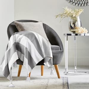 Cabana 50 in. x 60 in. Light Gray/White Striped Tassels Cotton Throw Blanket