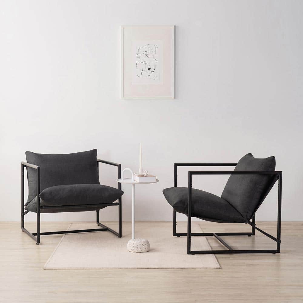 Modern Dark Grey Metal Frame Sling Accent Chair