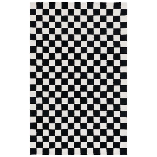 Ebony 4 ft. x 6 ft. Black/Ivory Checkered Geometric Area Rug