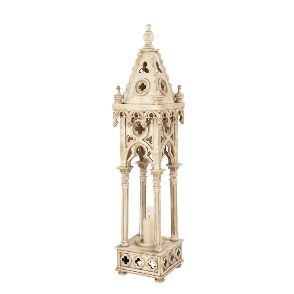 Elegant White Wood Vintage Hanging Candle Lantern - 12" x 55"