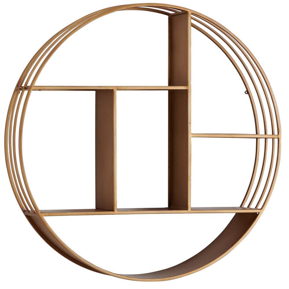 Elegant Gold Circular Metal Wall Shelf, 29.5" Modern Storage