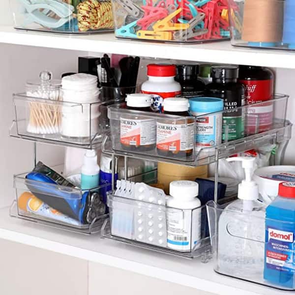 Dyiom 2 Tier Clear Organizer with Dividers, Multi-Purpose Slide