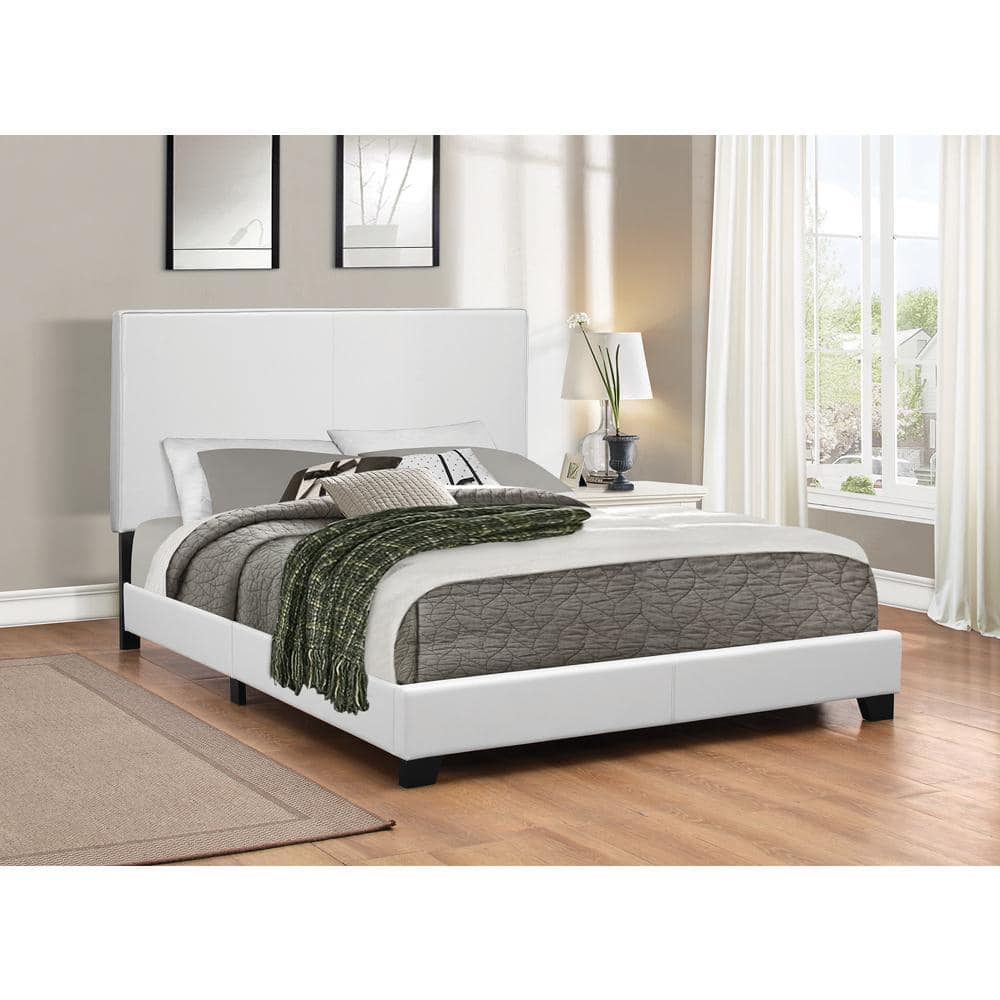 Muave Full White Faux Leather Upholstered Platform Bed