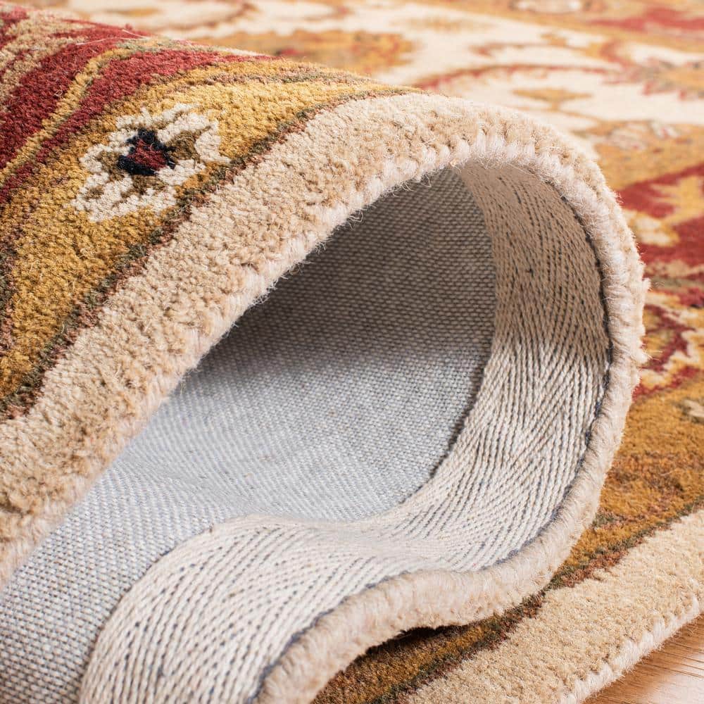 Ivory and Red Hand-Tufted Wool Rectangular Area Rug 5'x8'