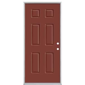 36 in. x 80 in. 6-Panel Red Bluff Left Hand Inswing Painted Smooth Fiberglass Prehung Front Exterior Door, Vinyl Frame