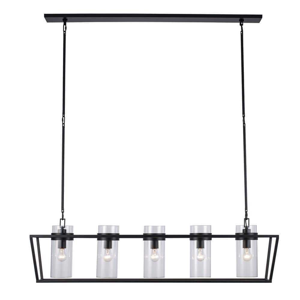 Bel Air Lighting Rael 5-Light Black Linear Kitchen Island Pendant Light ...