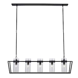 Rael 5-Light Black Linear Kitchen Island Pendant Light Fixture with Clear Glass Shades