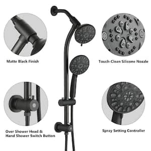 7-Spray Patterns 5 in. Wall Mount Round High Pressure Fixed Shower Head Spa System with Rough- in Valve in Matte Black