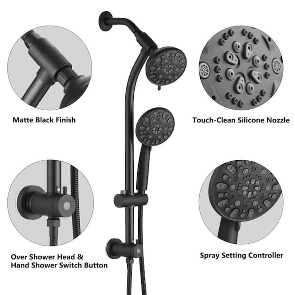7-Spray Patterns 5 in. Wall Mount Round High Pressure Fixed Shower Head Spa System with Rough- in Valve in Matte Black