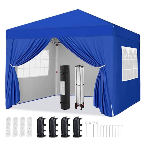 Yaheetech 12x12 FT Pop Up Canopy Tent Water-Resistant Adjustable Canopy with Roller Bag, Sandbags, Guy Lines, Ground Stakes, Blue
