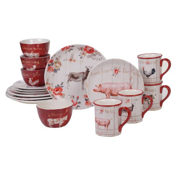 Certified International On the Farm 16-Piece Assorted Colors Earthenware  Dinnerware Set (Service for 4) 89690RM - The Home Depot
