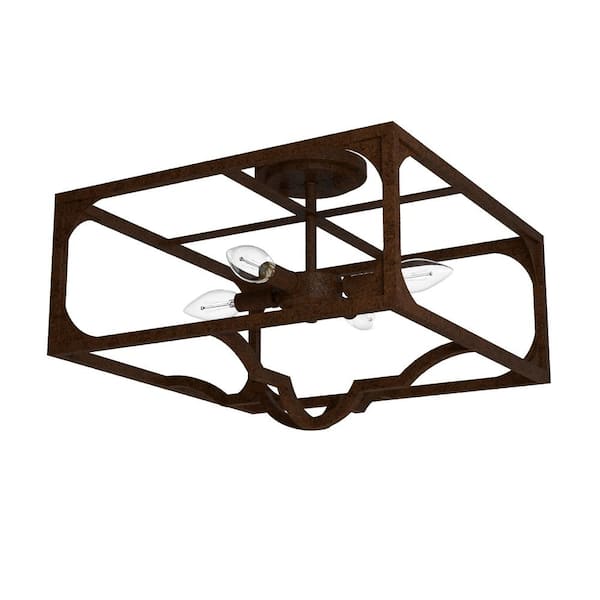 Hunter Highland Hill 16 in. 4 Light Textured Rust Semi Flush Mount Bedroom Light