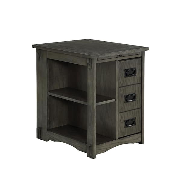 Powell Company Jones Grey Mission Style Side Table with Storage and Magazine Rack
