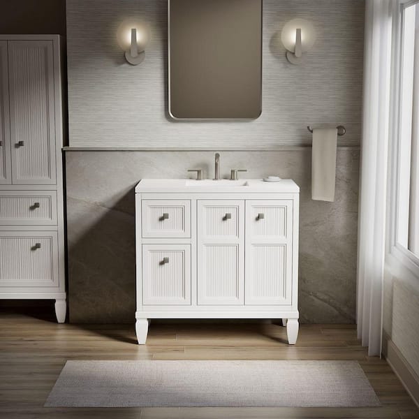 Hearthaven 37 in. Single Sink Freestanding White Bath Vanity with White Quartz Top Assembled