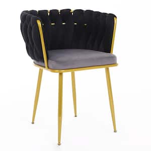 Black & Gray Velvet Elegant Comfy Side Chair with Gold Metal Legs