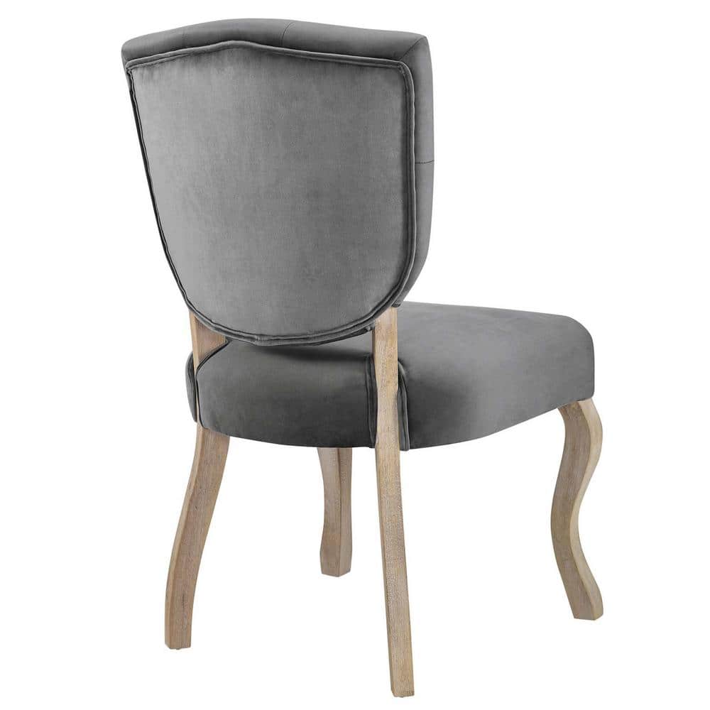 Elegant Gray Velvet Upholstered Side Chair with Weathered Wood Legs