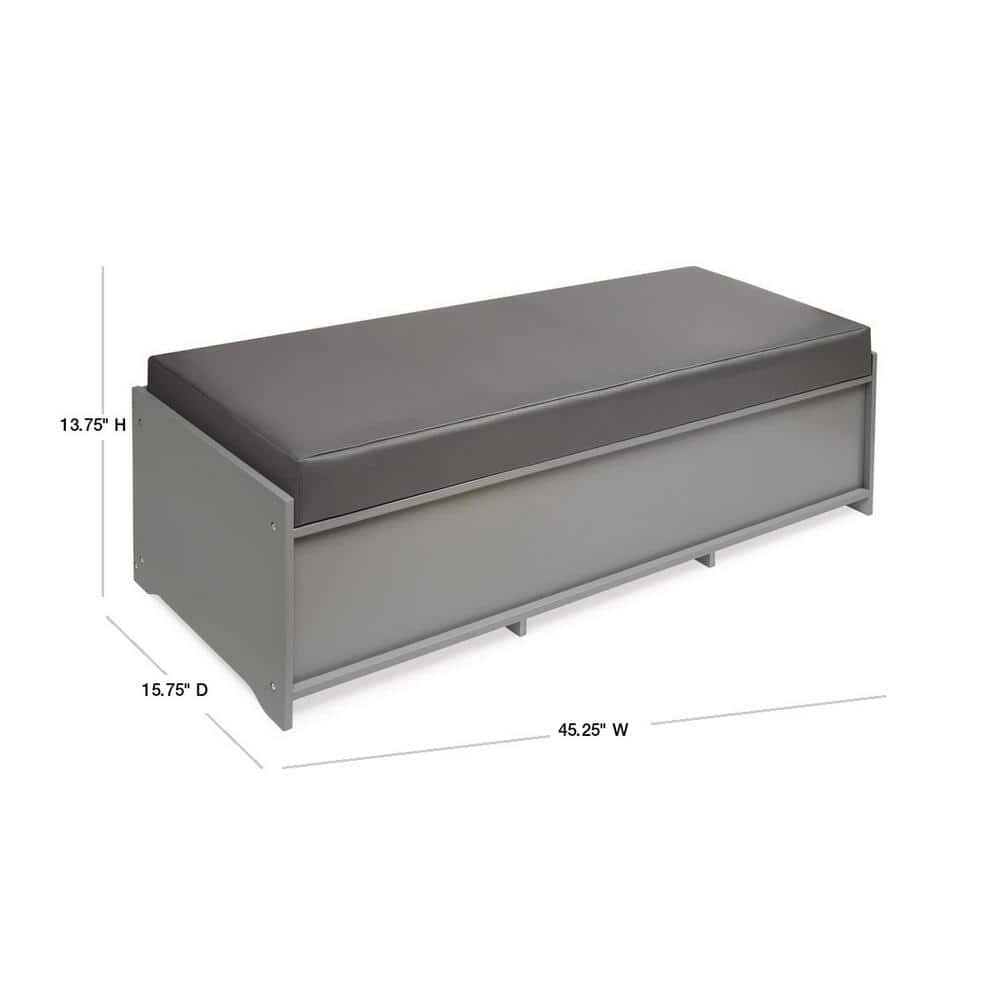 Gray Kid's Storage Bench with Cushion and Fabric Bins