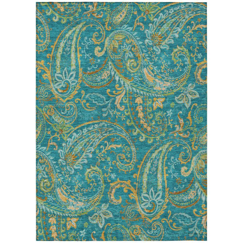 Teal 5 ft. x 8 ft. Woven Paisley Polyester Rectangle Indoor/Outdoor Area Rug price history on PriceWatchPro