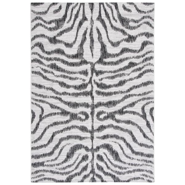 Courtyard Ivory/Black Doormat 2 ft. x 4 ft. Zebra Indoor/Outdoor Area Rug