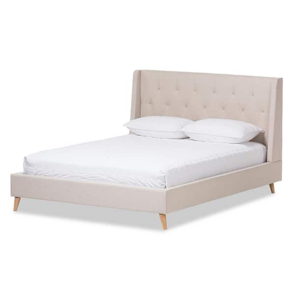 Baxton Studio Adelaide Beige Fabric Upholstered King Platform Bed