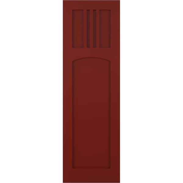 Ekena Millwork 12 in. x 32 in. PVC True Fit San Miguel Mission Style Fixed Mount Flat Panel Shutters Pair in Pepper Red
