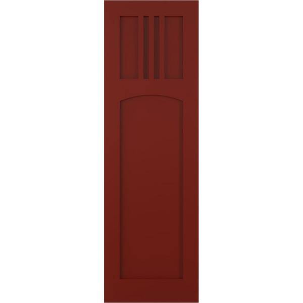 Ekena Millwork True Fit 12 in. x 48 in. Flat Panel PVC San Miguel Mission Style Fixed Mount Shutters Pair in Pepper Red