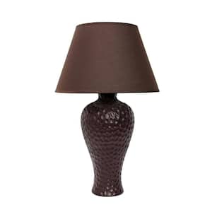 20.08 in. Brown Traditional Ceramic Textured Imprint Winding Table Desk Lamp with Matching Empire Fabric Shade