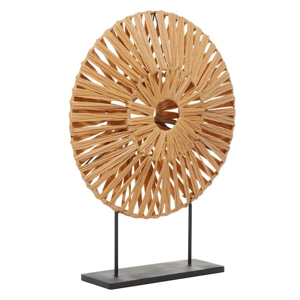 Litton Lane Brown Plastic Rattan Handmade Abstract Sculpture with Black Stand