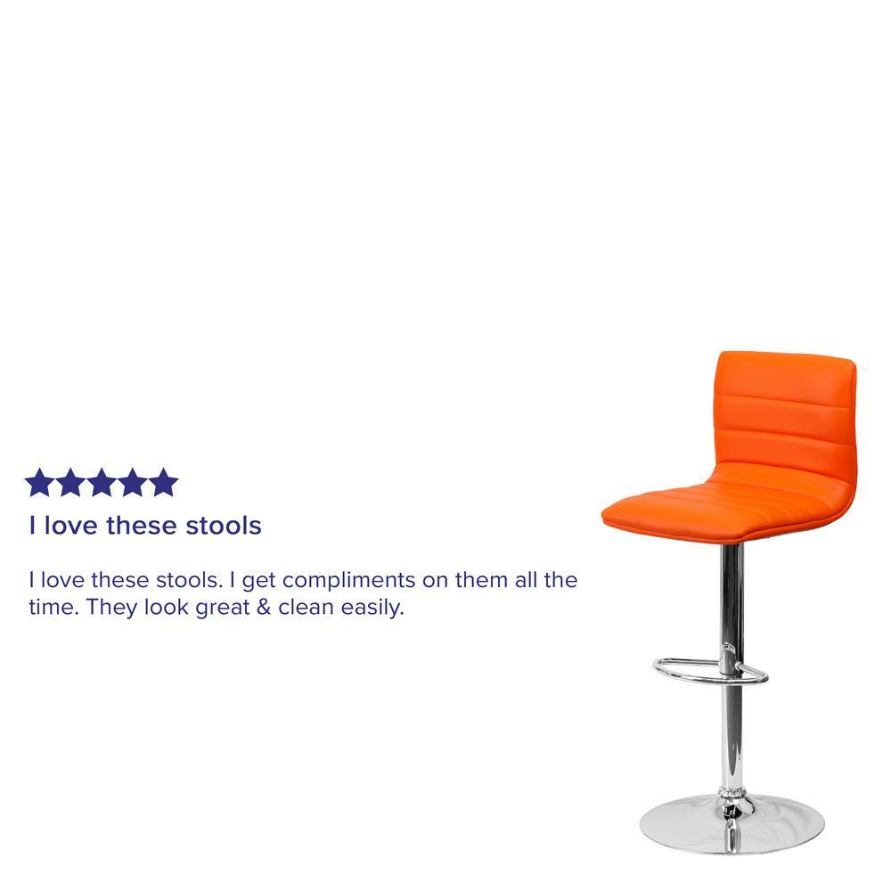 Modern Swivel Orange Vinyl & Chrome Adjustable Barstool
