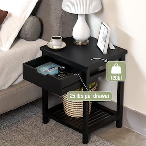 Black Bamboo 1 Drawer Nightstand (Set of 1), 15.75 in. W x 13.78 in.D x 20.20 in. H