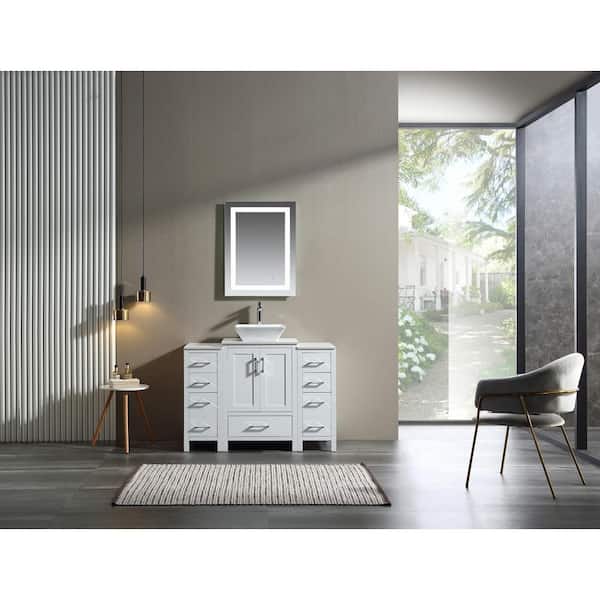 Modland Wilton 48 in. W x 22 in. D x 38.7 in . H Wood Bathroom Vanity Set in White with White Marble Top with Vessel Sink