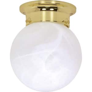 1-Light Polished Brass Mount Light with Alabaster Glass