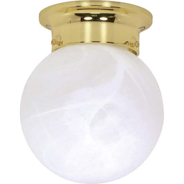 SATCO 1-Light Polished Brass Mount Light with Alabaster Glass