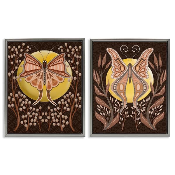 Stupell Industries Moth and Moons in Nature by Regina Moore 2-Pieces Gray Floater Frame Animal Graphic Art Print 21 in. x 17 in.