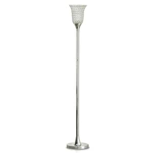 Orchid 72 in. Chrome Finish Dimmable LEDTorchiere Floor Lamp with Crystal Shade and LED Bulb Included