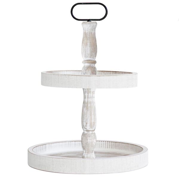 Esepony 2-Tier White Wooden Cake Stand Serving Tray with Rural
