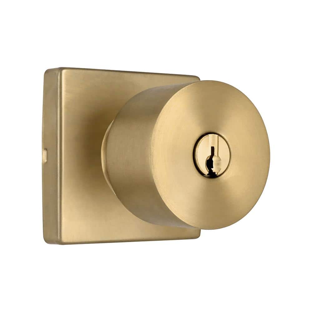 Ridgeway Brushed Gold Keyed Entry Door Knob with Square Rose Featuring Dual